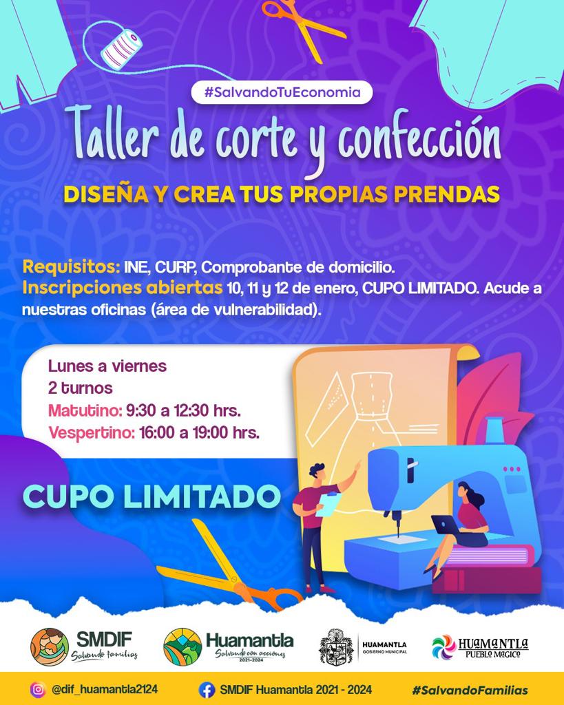 Invita DIF Huamantla a taller de corte y confección del programa 'Salvando tu economía'